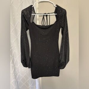 Black Glitter Long Sleeve Dress